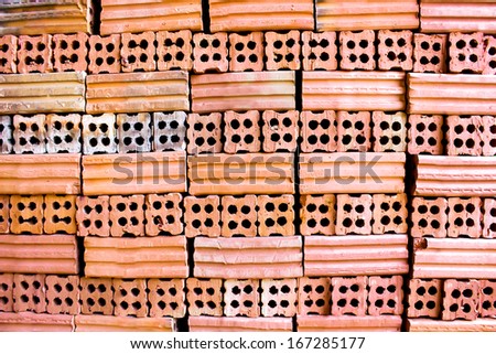 brick kiln. collection set of red bricks stack in oven factory before logistic transportation