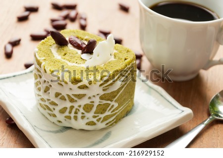 Japanese Matcha Green tea cake, coffee and cake