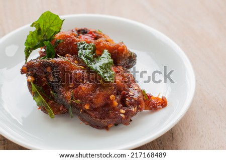 Spicy Stir Fried catfish on dish