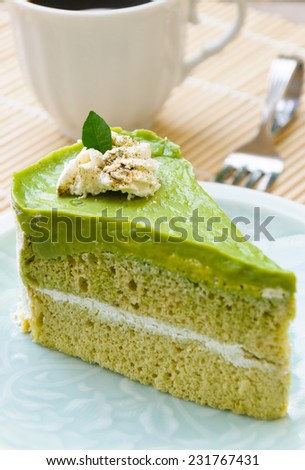Japanese Matcha Green tea cake, tea and cake