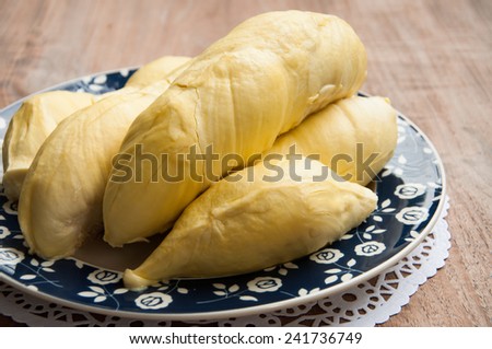 Durian, King of fruit, Tropical fruit, Close up of peeled durian, Fresh fruit, isolated on white background.