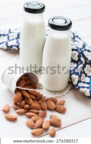 Organic White Almond Milk in glass bottle