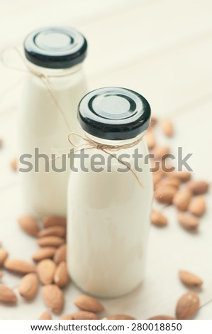 Almond milk with almond, Vintage tone