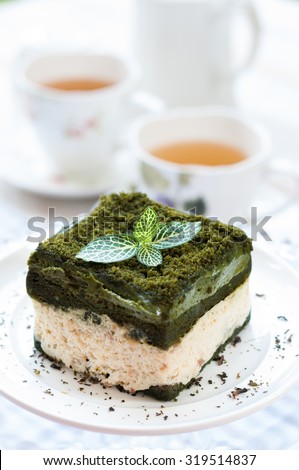 Japanese confectionery, green tea cake, Japanese Matcha Green tea cake