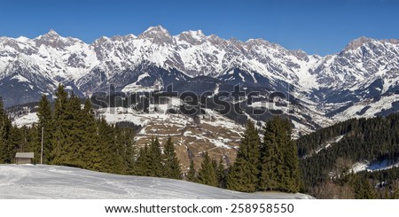 Early spring  mountains panorama. Concept of untouched nature and clean environment.