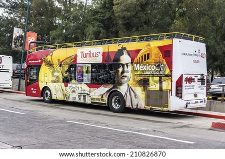 MEXICO CITY,MEXICO-MAY 30,2014: The double-deck city tour bus is a good way to do sightseeing in Mexico City.