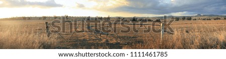 Panoramic views of dry, drought stricken farm land in Gunnedah, New South Wales, rural Australia
