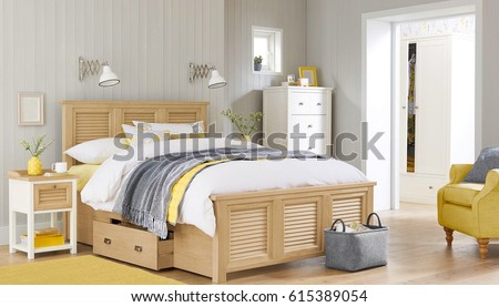 Bedroom interior. Comfortable bedroom with nice decoration. Modern bedroom in luxury apartment.