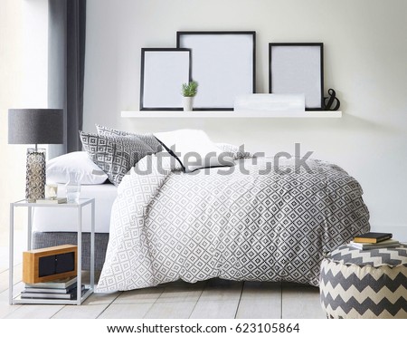 Modern contemporary design. Interior View Of Beautiful Luxury Bedroom