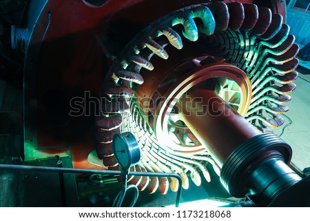 Stator generators of a big electric motor in the coal fired power plant.