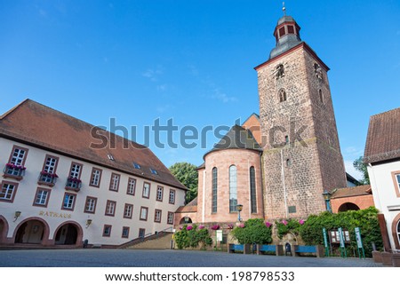 ANNWEILER, GERMANY - JUNE 14, 2014: The picturesque village Annweiler in Germany with its old houses built in half-timber style.