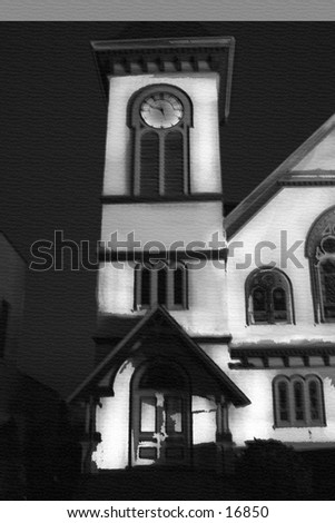 black and white church shot at night without flash time exposer