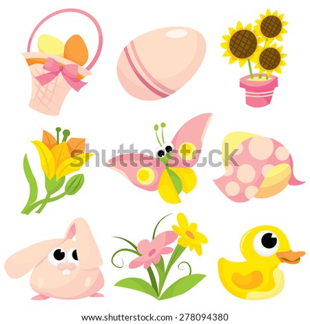 Nine different holiday easter set icons cartoon vector illustration.