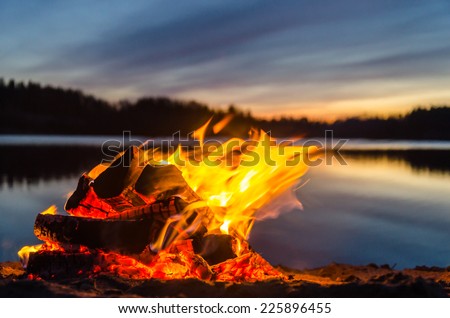 Bonfire on the beach sand