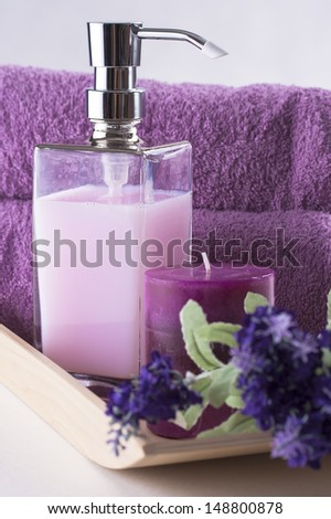 Be clean - fresh and clean - bottle of a violet liquid soap