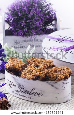 Organic cereal biscuits box placed on a bright background