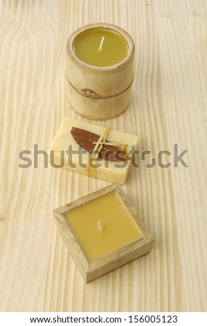 Three handmade soap on a wooden board