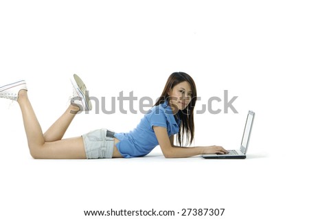 asian women dating white. stock photo : beautiful asian women of a leggy girl laying flat on bed 