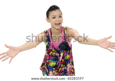 stock photo Pretty asian young woman spread her arms wide open