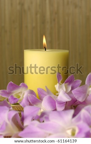 Romantic still-life with candle and rose petals
