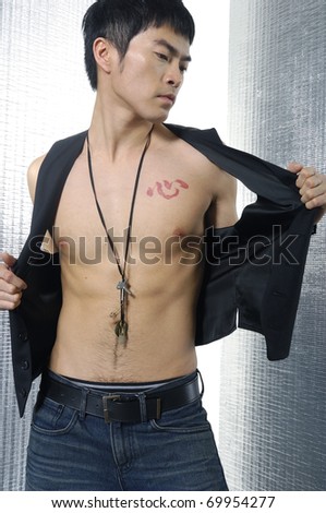 fashion man in shirt studio on light background