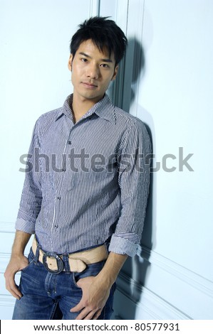 Isolated Shot of a Good Looking young man standing up in studio