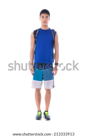 Full body Handsome young student on white background