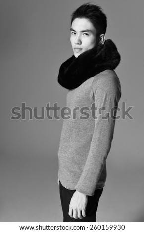 portrait of a side view young casual young man-black and white