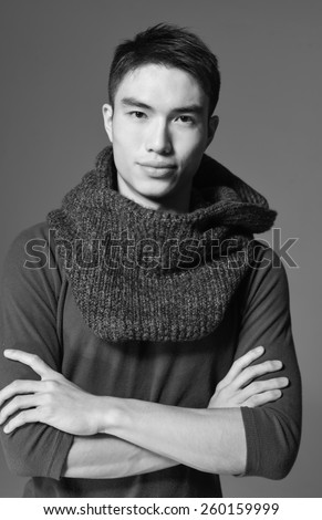 portrait of a young casual young man-black and white