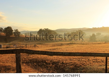 Sunrise at a sheep farm in Nundle, New South Wales, Australia