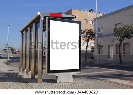 Bus stop with blank billboard for advertisement, in a residential zone