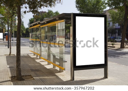 Blank billboard in a bus stop, for advertisement at the street