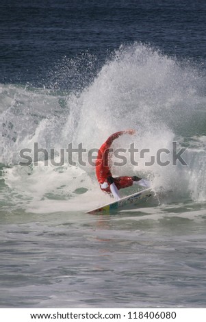 PENICHE, PORTUGAL - OCT 13: Owen Wright layback snap in round 1, heat 7 at WCT contest, Rip Curl Pro in Peniche, Portugal on October 13, 2012
