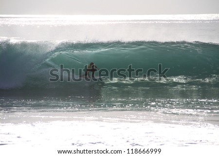 PENICHE, PORTUGAL - OCT 13: Patrick Gudauskas tube riding a wave in round 2, heat 4 at WCT contest, Rip Curl Pro in Peniche, Portugal on October 13, 2012