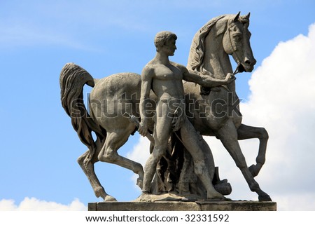 Pont d lena statue - Man holding a horse, Paris, France