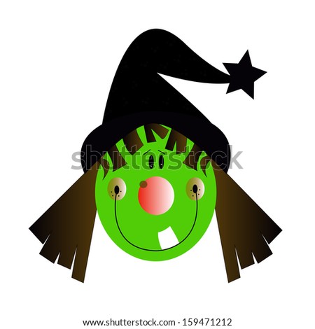 Vector Cartoon Cute Green Witch Face Isolated