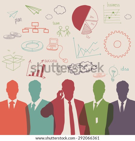 Business people group color silhouette concept \
business people team graph finance chart diagram background.