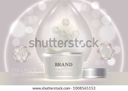 White cosmetic container with advertising background ready to use, luxury skin care ad design. illustration vector