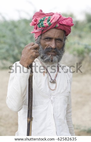stock photo Indian man in turban with bushy beard Rajasthan India