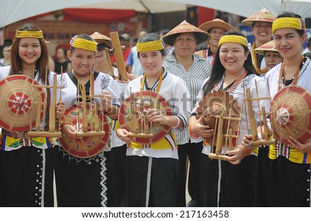 Sipitang, Sabah Malaysia.August 30, 2014 : A group of ladies from Lundayeh tribe of Sabah Borneo wearing traditional costume during folk festival in Sipitang Sabah Malaysia.