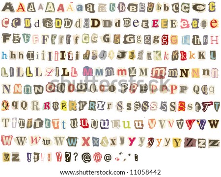  alphabet with letters torn from newspapers and magazines, rough edges,