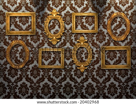 Gold frames, retro wallpaper, spotlights from above, similar available in my portfolio