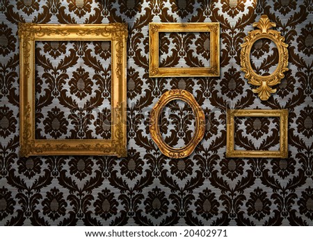 Gold frames, retro wallpaper, spotlights from above,similar available in my portfolio