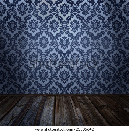 Room interior - vintage wallpaper, wooden floor, similar available in my portfolio