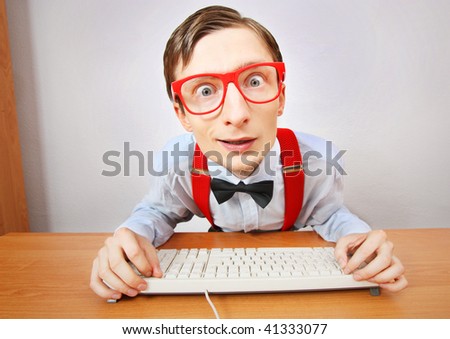 Funny guy browsing internet