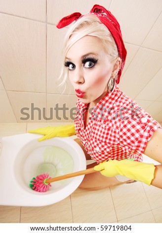 stock photo Attractive girl cleaning toilet similar available in my 