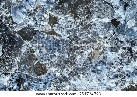 the broken ice textured surface of the frozen water for empty abstract backgrounds