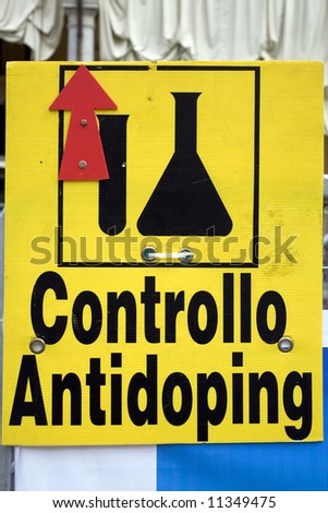 an antidoping sign at the end of an international bike race in italy