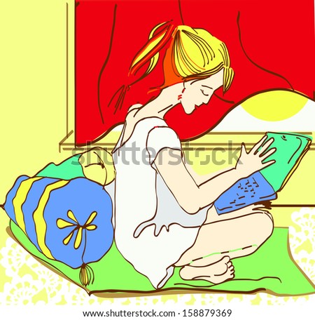Illustration of sitting girl with notebook
