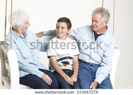 Grandson talks with his grandparents